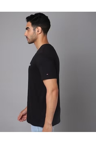 Tommy Hilfiger Erkek Logo Yazı Nakışlı T-shirt Siyah