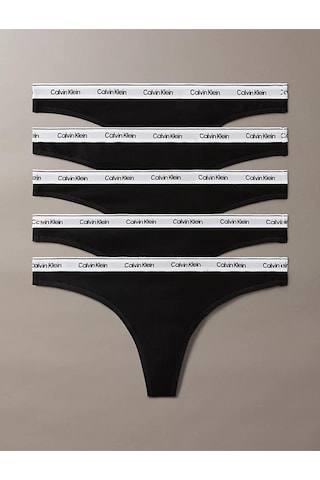 Calvin Klein Kadın Logo İmzalı Elastik Bel Bantlı Pamuklu Beşli Paket Siyah Bikini Altı Lv00qd5221-ub1-13422 Siyah