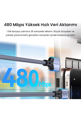 Veggieg Usb-a To Usb-c 60w 3a Type-c Hızlı Şarj Ve Data Kablosu 2 Metre