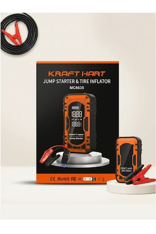 Kraft Hart Akü Takviye Cihazı 4'ü 1 Arada Powerbank, Hava Kompresörü, Lcd Ekran, 12.000mah 150psı Akü Takviye Cihazı