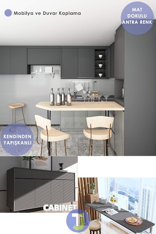 Technojet Kendinden Yapışkanlı Mat Renkli Mutfak Banyo Tezgah Duvar Dolap Ve Masa Kaplama 60cmx100cm 001
