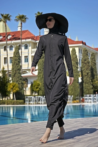 Remsa Tasarım Tam Kapalı Tesettür Mayo Tam Boy Uzun Boy R027 Fatma Siyah Siyah