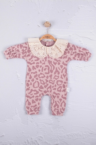 Leopar Dama Desenli % 100 Pamuk Kız Bebek Tulum Mor