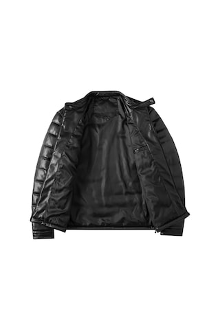 Düz Şişme Mont Hakiki Kuzu Derisi Siyah