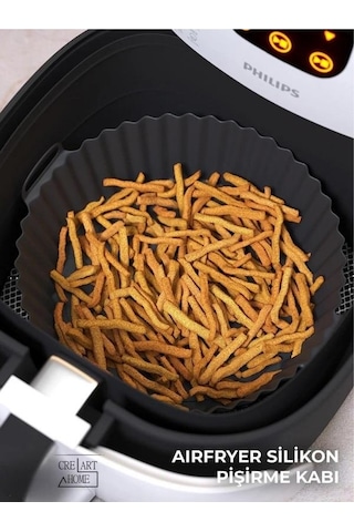 Airfryer Silikon Pişirme Kabı 20x5 Cm Bpa Içermez Tüm Airfryer'lere Uyumlu Pişirme Kağıdı Siyah