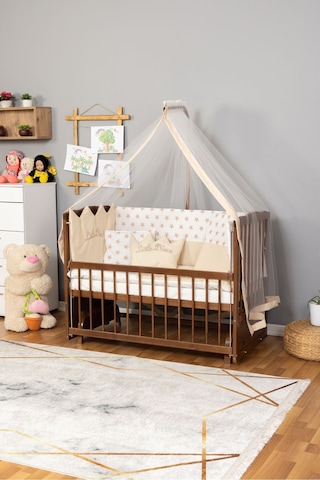 Ahşap Beşik Anne Yanı Beşik Ceviz 60x120 Krem Prens Erkek Uyku Seti Yatak Ceviz