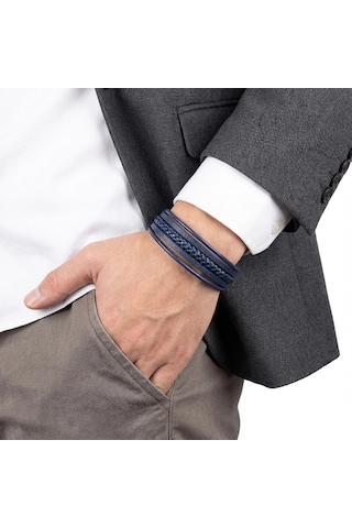 Moncuk Design Mavi Siyah Çoklu Deri Bileklik Zamak Kilit 33513b2d7z Çok Renkli