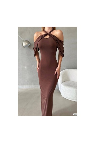 Store Simli Dekolteli Elbise Kumaş Askılı Mor - 935908762 Mor