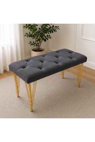 90cm Yeni Nesil Metal Gold Ayaklı Çok Amaçlı Puf Bench Antrasit