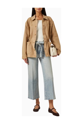 Good American Oversize Canvas Ceket, Modern Utiliter Stil - Şık Kadın Dış Giyim Bej