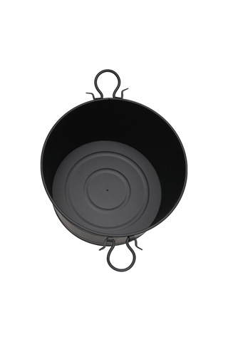 Metal Siyah Zigzag Desenli Yuvarlak Şömine - Soba Odun Depolama Saklama Kovasi