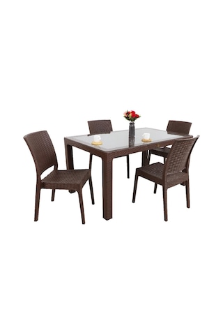 Depootoptan Mandella Elit Rattan 90 x 150 CM 4 Kişilik Elit Sandalye Camlı Masa Ta (397465111)