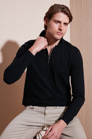 Buratti Pamuklu Slim Fit Yarım Fermuarlı Polo Yaka Erkek Sweat 5903010 Siyah