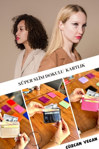 Mimi Siyah Vegan Deri Kadın Süper Slim Çift Taraflı Kartlık Siyah