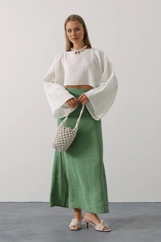 Defymoda Yarasa Kollu Crop Bluz - Beyaz Beyaz