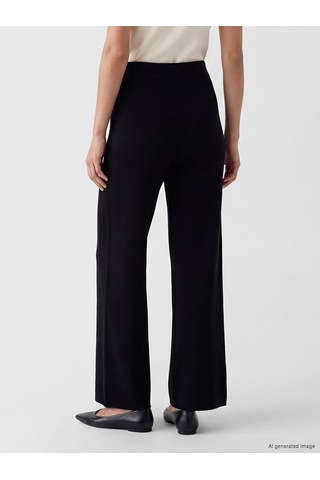 Lcwaıkıkı Classic Siyah Beli Lastikli Geniş Paça Kadın Triko Pantolon