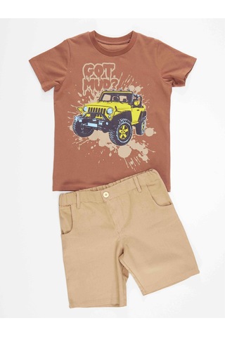 Denokids Mshb&g Jeep Mood Erkek Çocuk T-shirt Gabardin Şort Takım Çok Renkli