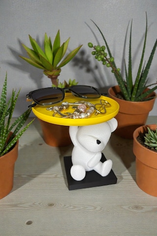 14cm Mini Sevimli Ayıcık, Tatlı Makyaj Organizeri, Plastik Biblo Açık Sarı