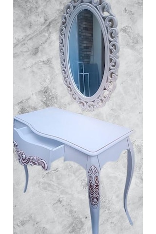 Dresuar Model 90522 Vintage Oymalı Bombe Kapak Kayın Lükens Ayak Beyaz El Yapım Beyaz