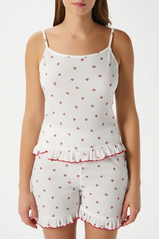 Ritnice Kadın Paula Kiraz Desen Fırfır Şortlu Pijama Takımı Kırmızıbeyaz