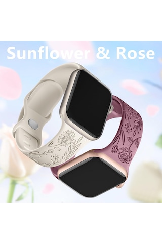 İwatchs9 876se Apple Watch Bileziğine Uygundur Kabartmalı Küçük Gül Silikon Gül - Mavi-gri Gül - Mavi-gri 38/40/41 Mm Çok Renkli