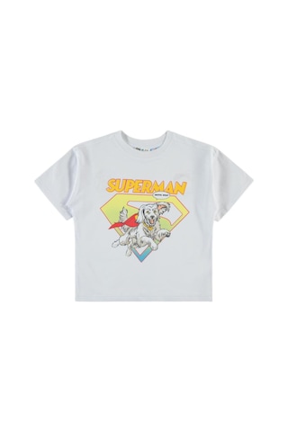Süperman Krypto Baskılı 6-9 Yaş Tişört Beyaz