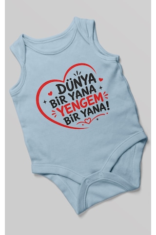 Morivokids Dünya Bir Yana Yengem Bir Yana Sıfır Kol Bebek Zıbını %100 Pamuk Bebe Mavisi