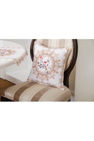 Finezza Frame Baskılı Kumaş Kreme Çiçekli  Kırlent Kılıfı 45x45  İkili - 1433