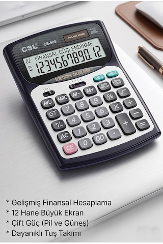 Hesap Makinesi Siyah 13.5x18.5 Cm 1 Adet Csl Cs-505 12 Haneli Orta Boy Hafızalı Ofis Büro Masaüstü Hesap Makinası