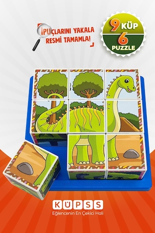 Küpss Dinozorlar 3d Küp Puzzle, Seri 2, 9 Küp 6 Dinazor Yapboz