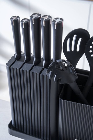 Cooper 14 Parça Standlı Kesme Tahtası Servis Ve Bıçak Seti Siyah