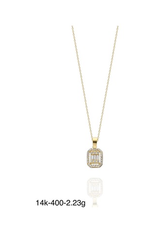 Parçalı Baget Zirkon Çok Şık 14 Ayar Altın Kolye Altın