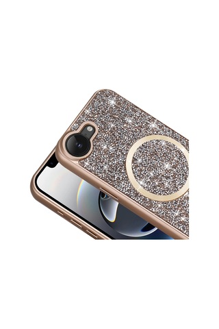 Apple Uyumlu iPhone 17e Kılıf Pırlanta Tasarımlı M-safe Şarj Özellikli Mozaik Silikon Kılıf Desert Titanyum