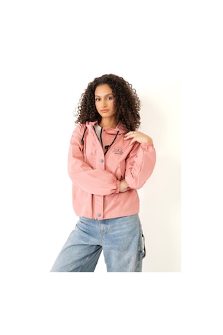 Riverstorm Kadın Pudra Su Geçirmez Ve Rüzgara Dayanıklı Kapüşonlu Cepli Çıt Çıtlı Mevsimlik Yağmurluk Pudra