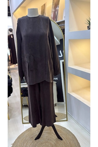 Nuss 1039 Cupra İpek Pantolonlu Takım -kahve Kahverengi