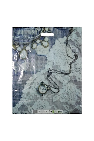 Baskılı Mağaza Poşeti No 4 50 Adet Kot Desenli Takviyeli Poşet