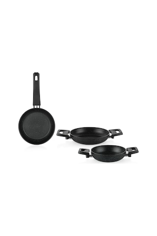 Schafer Black Stone 3 Lü Tava + Sahan Seti-siyah Siyah