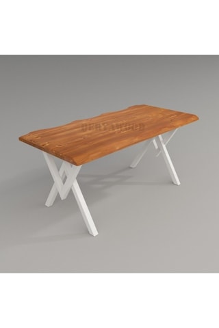 Masif Ahşap Laurus Sulamalı Mutfak Masası Beyaz Ayak 85 x 200 x 76cm