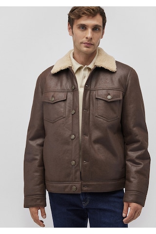 Mavi - Suni Kürk Detaylı Kahverengi Suni Deri Ceket 0110460-71603 Kahverengi