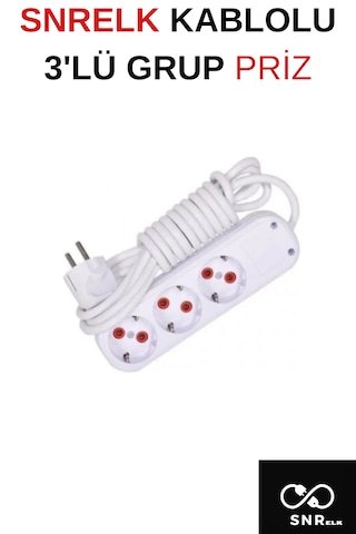 Snrelk 2 Metre 3'lü Cca Kablolu Düz Topraklı Fişli Grup Priz