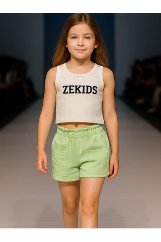 Kız Çocuk Pamuklu Bel Lastikli Şort-15896 Mint
