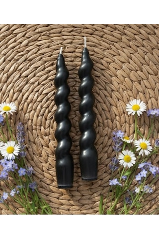 Siyah Renkli Spiral, Burgulu Pinterest Model Şamdan Mum 2' Li Set