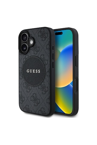 Apple Uyumlu iPhone 16 Kılıf Guess Lisanslı Magsafe Şarj Özellikli Yazı Logolu Circle Classic Kapak Siyah