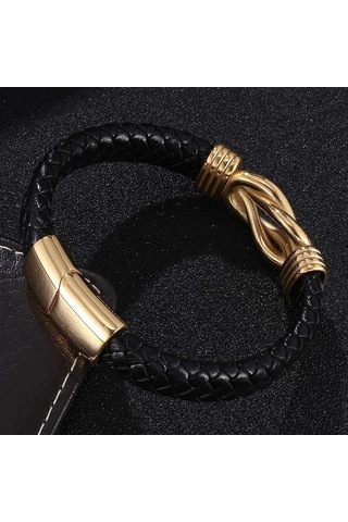 Erkekler İçin Klasik Düzensiz Deri Bileklik Paslanmaz Çelik Tokalı Charm Punk Tarzı Erkek Bileklik Takı Hediyeleri Siyah