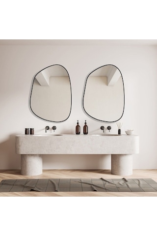 Asimetrik Ayna, Konsol Aynası, Dresuar Aynası, Duvar Aynası 75 X 55 Siyah