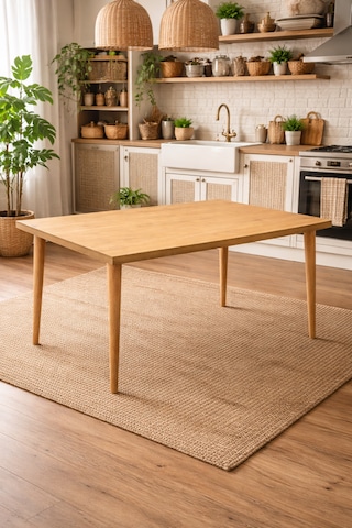 Lif Mobilya Ceviz Renk 4-6 Kişilik Mdf Masa Ağaç Ayak Meşe