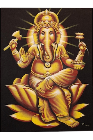 Altın Ganesh Figürü Lotus Çiçeği Üzerinde Tuval Tablo-116