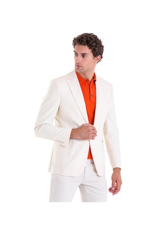 Hatemoğlu Ekru Comfort Fit Düz Mono Yaka Casual Keten Ceket Ekru