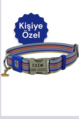 İsimli Köpek Tasması, Orta Ve Büyük Irk, Metal Kilitli Maviçzgmtl Mavi