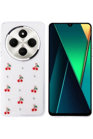 Noktaks - Xiaomi Uyumlu Xiaomi Redmi 14c 4g - Kılıf Airbag Tasarımlı Simli Şeffaf Koruyucu Kutup Kapak - Kiraz T36553 Kiraz